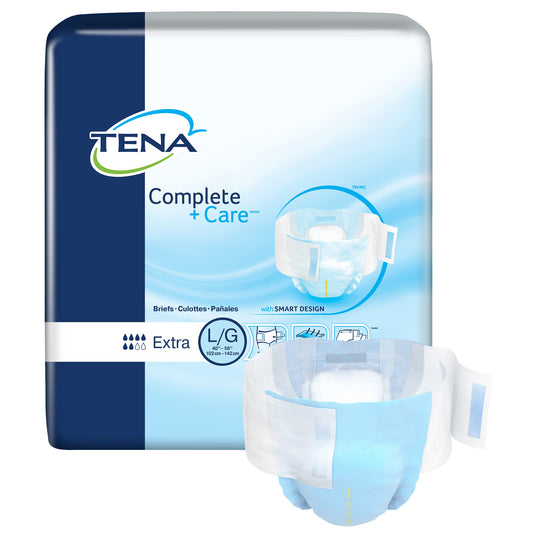 TENA Complete Care product packaging with a brief displayed on a white background