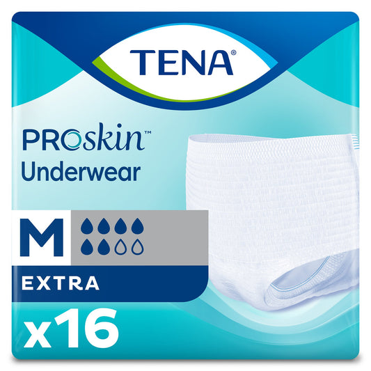 TENA ProSkin Underwear package with a blue and white design