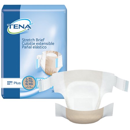 TENA stretch brief packaging with a sample brief on a white background