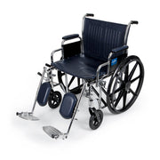 Wheelchair with blue seat and backrest on a white background