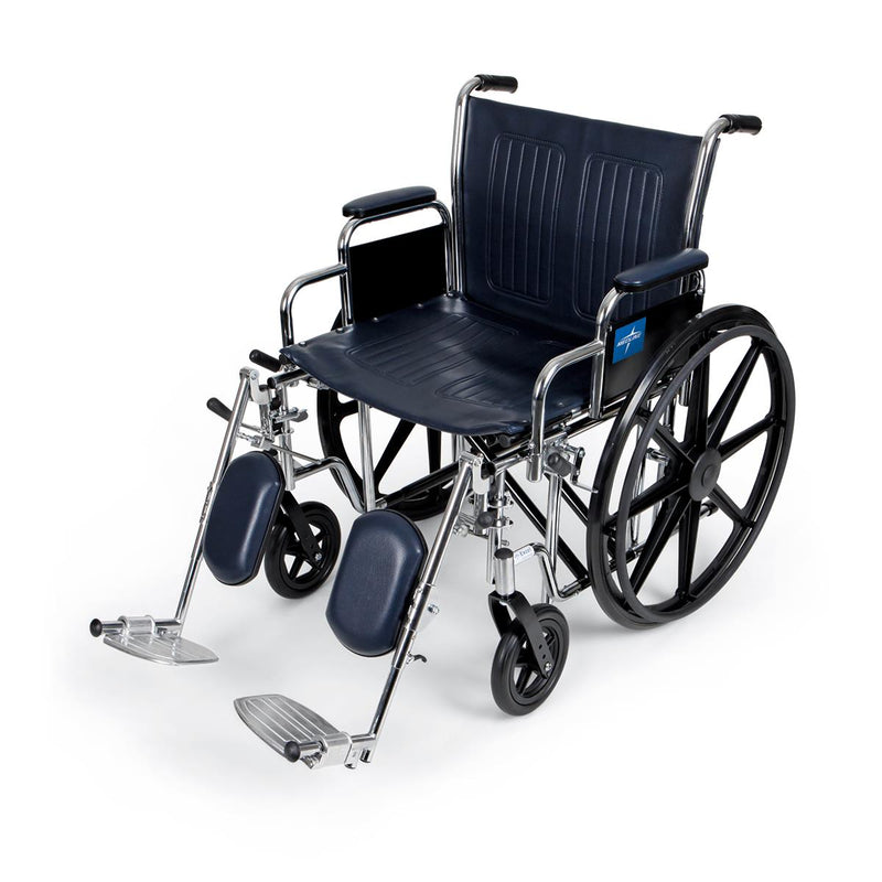 Wheelchair with blue seat and backrest on a white background
