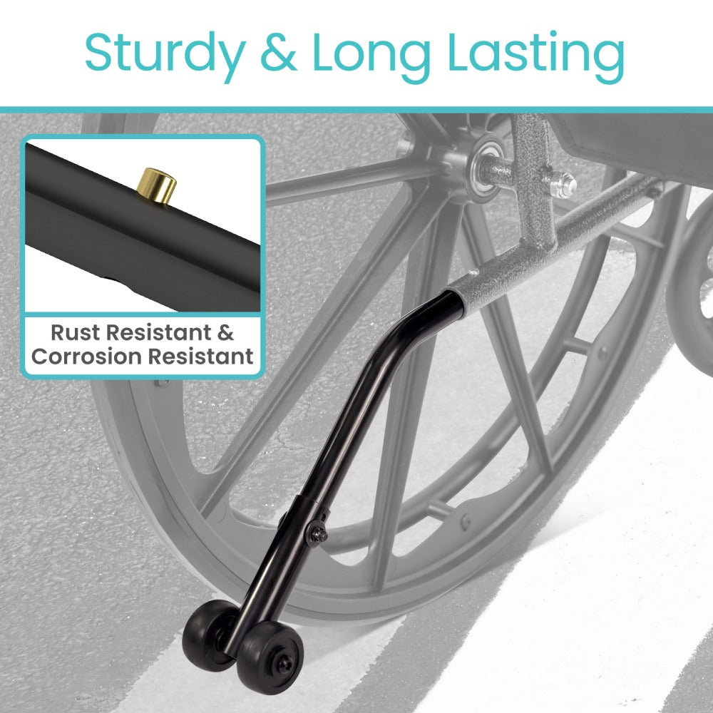 Bicycle wheel with a rust-resistant and corrosion-resistant component, labeled 'Sturdy & Long Lasting'.