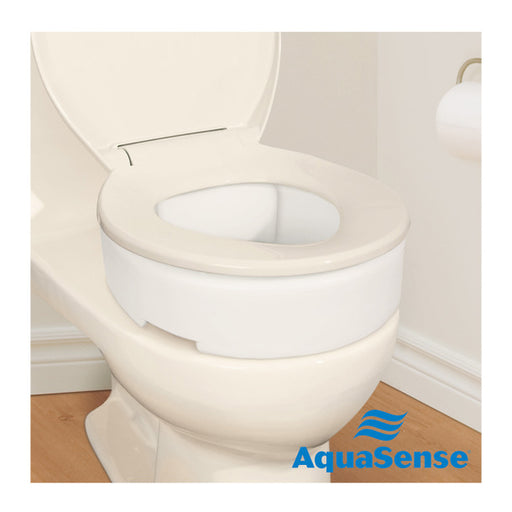 Toilet seat with Aquasense branding on a plain background