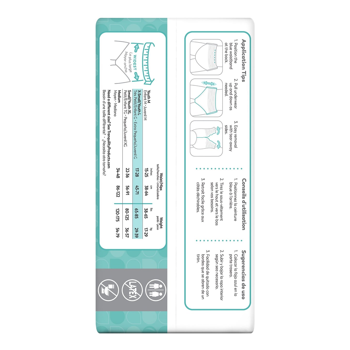 Product packaging with labels and icons on a white background