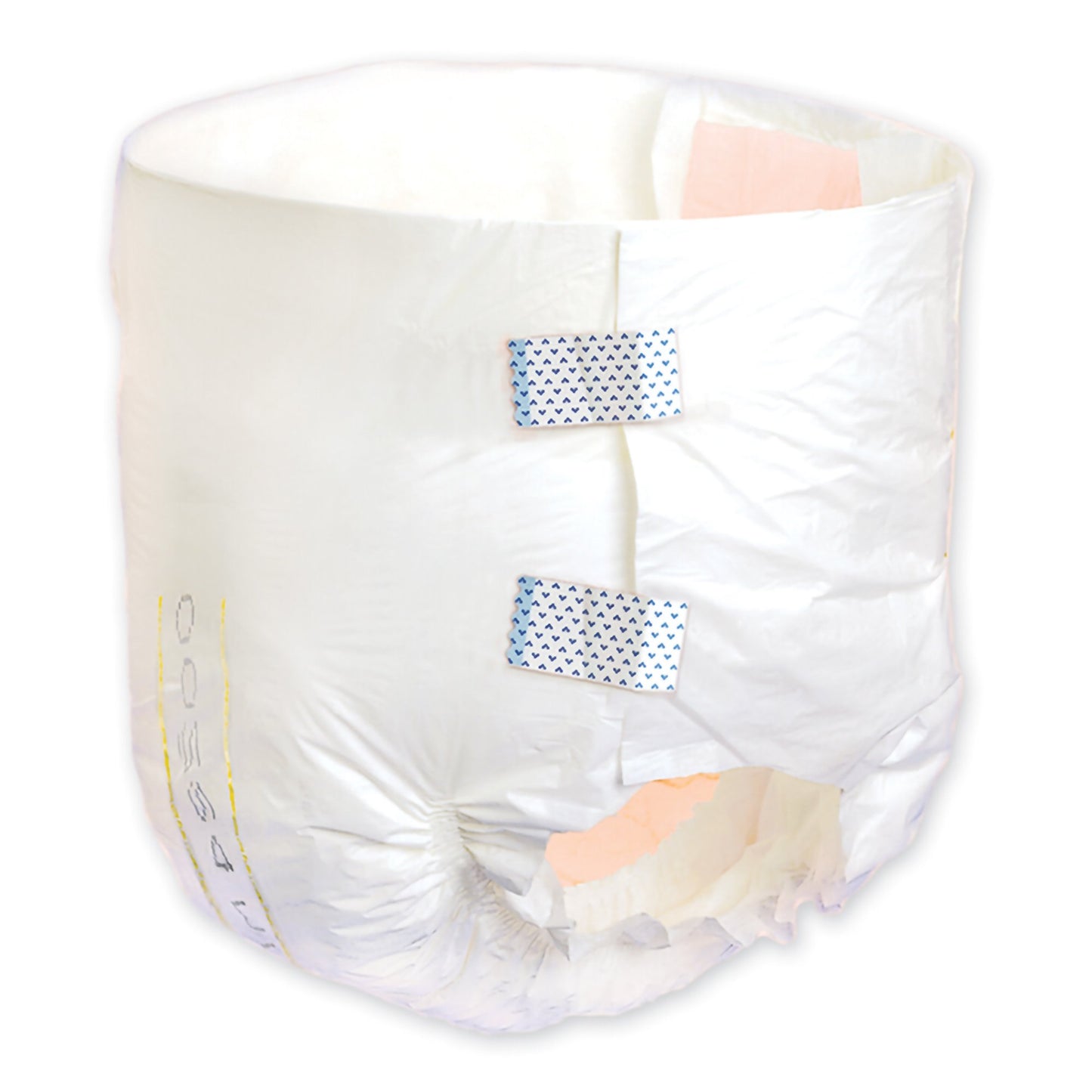White baby seat with pink cushion and blue patterned flags on a white background