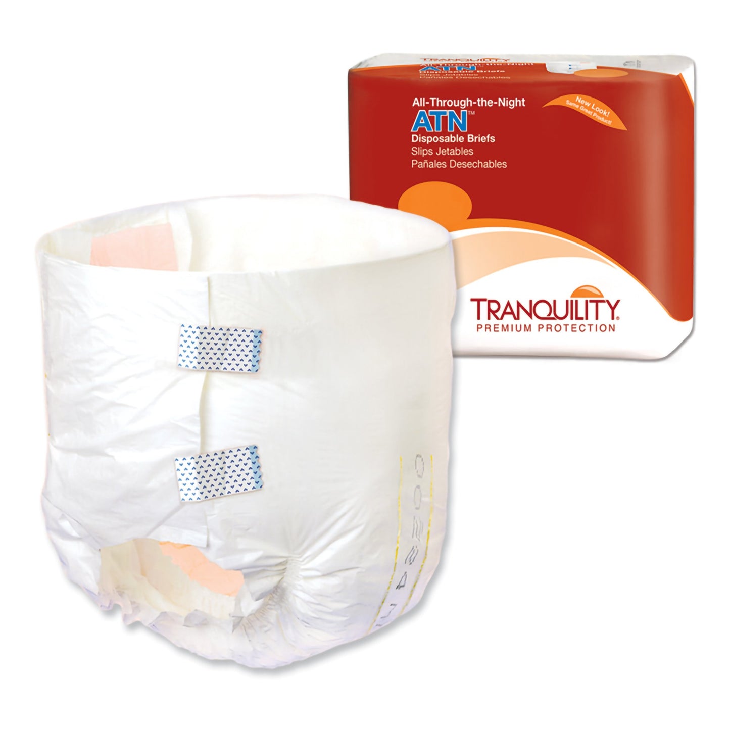 Disposable briefs with Tranquility packaging on a white background