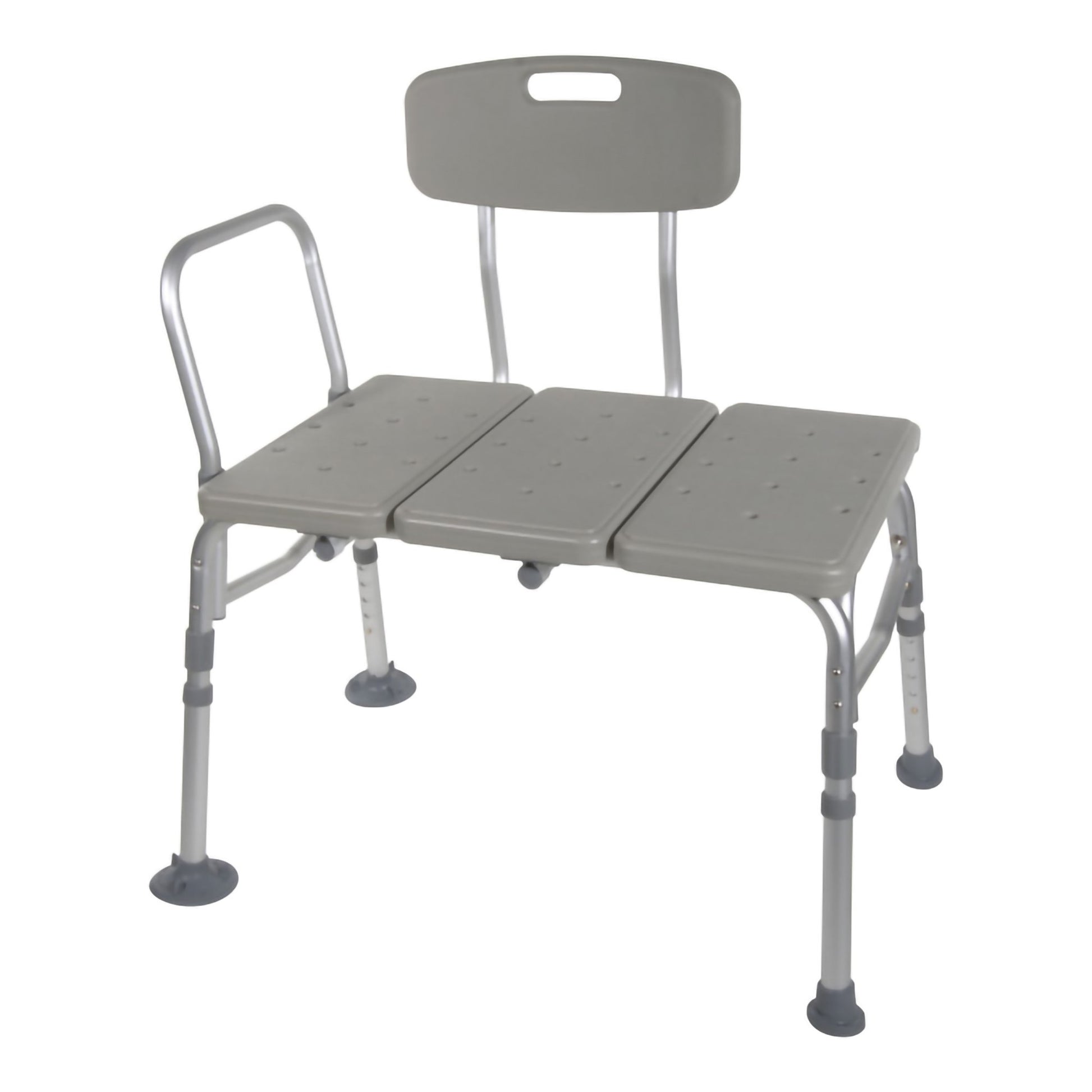 Gray adjustable bath bench with backrest on a white background