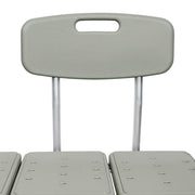 Close-up of a gray plastic chair with a backrest on a white background