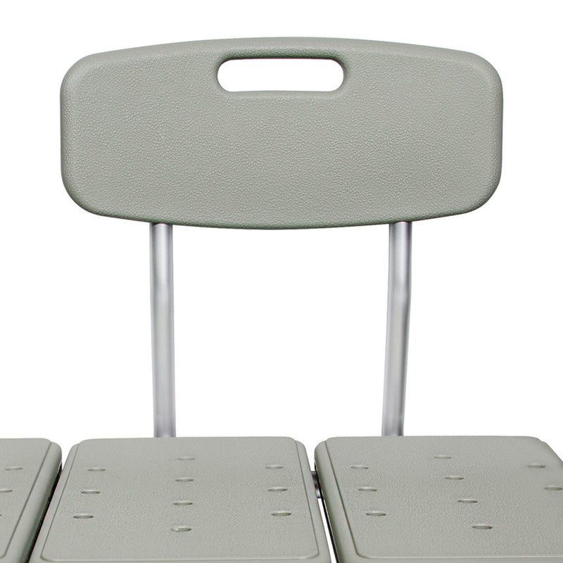 Close-up of a gray plastic chair with a backrest on a white background