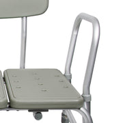 Gray shower chair with a seat and backrest on a white background