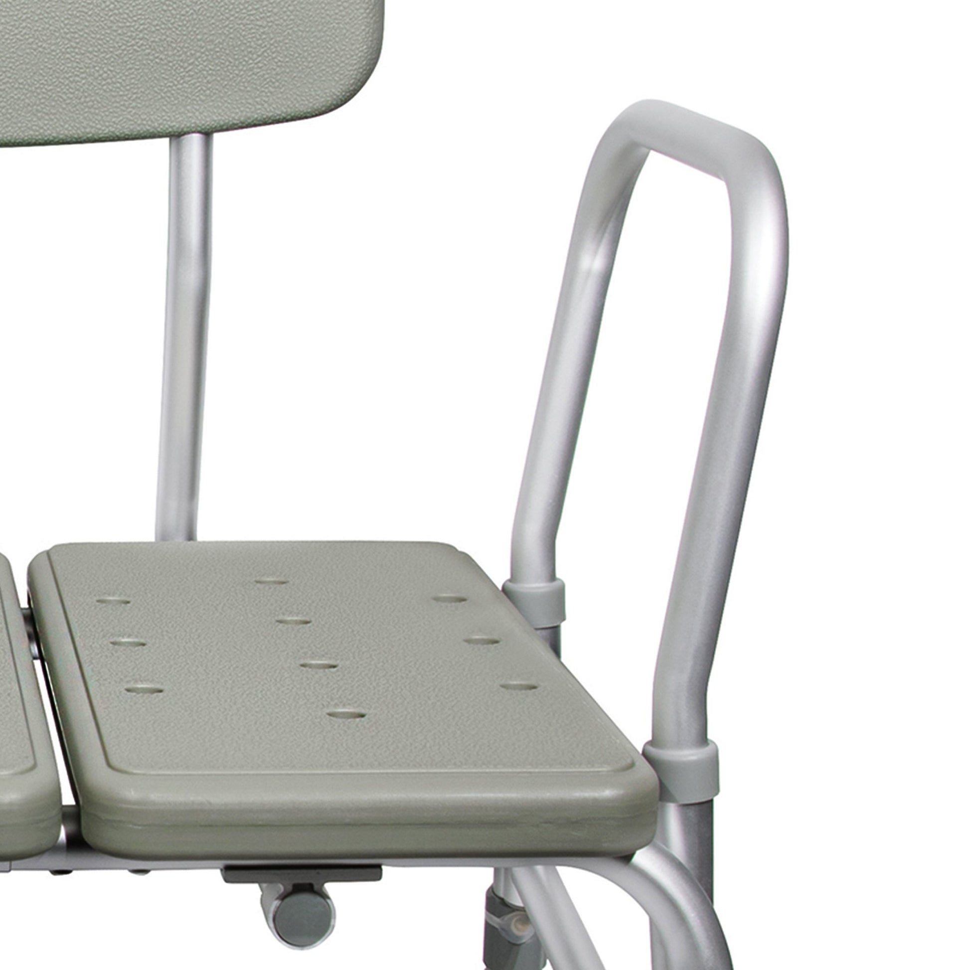 Gray shower chair with a seat and backrest on a white background