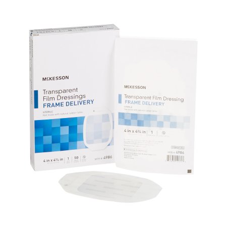 McKesson transparent film dressings with packaging on a white background