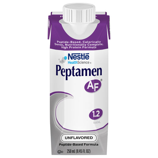 Nestle Peptamen AF unflavored peptide-based formula packaging on a white background