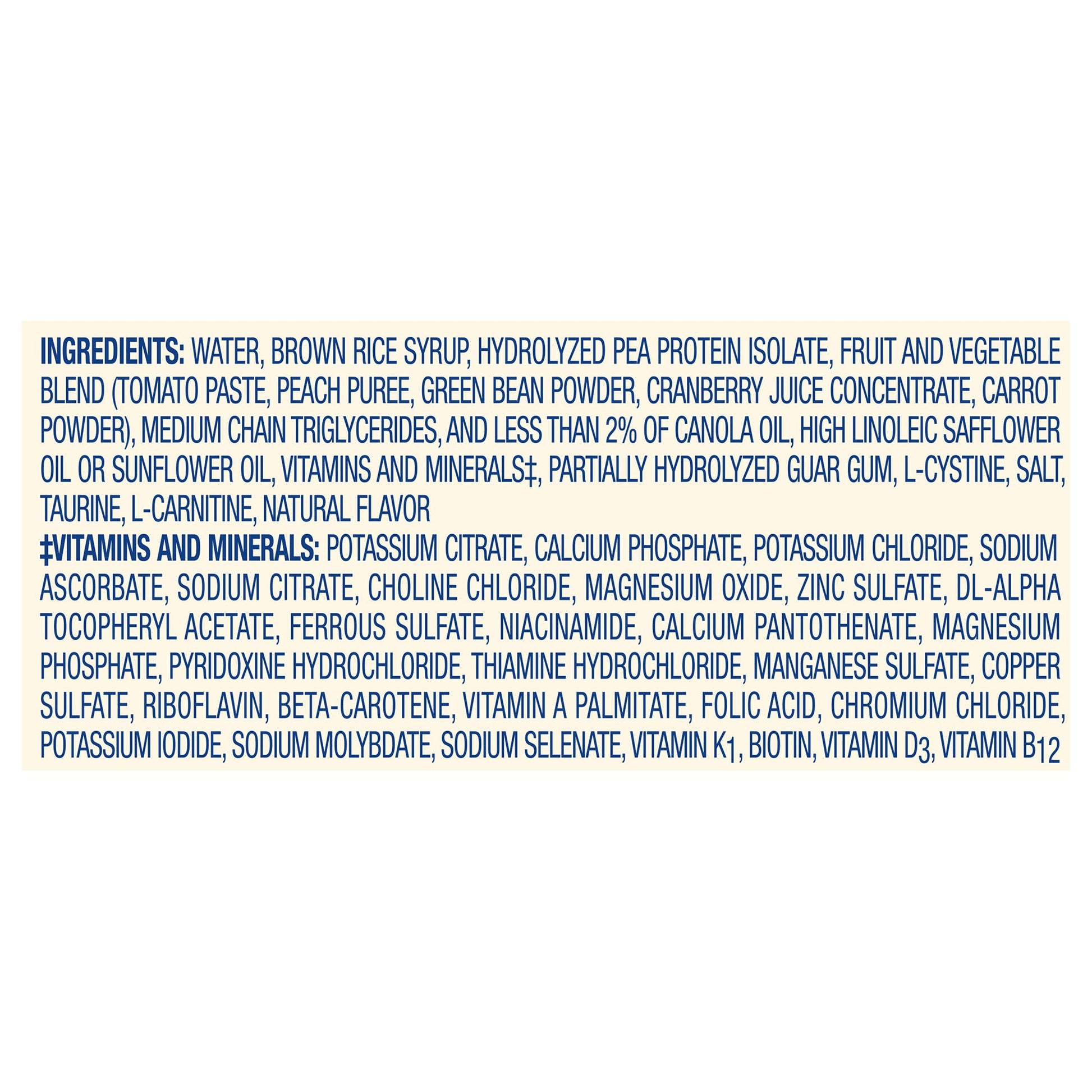 List of ingredients and vitamins/minerals on a white background