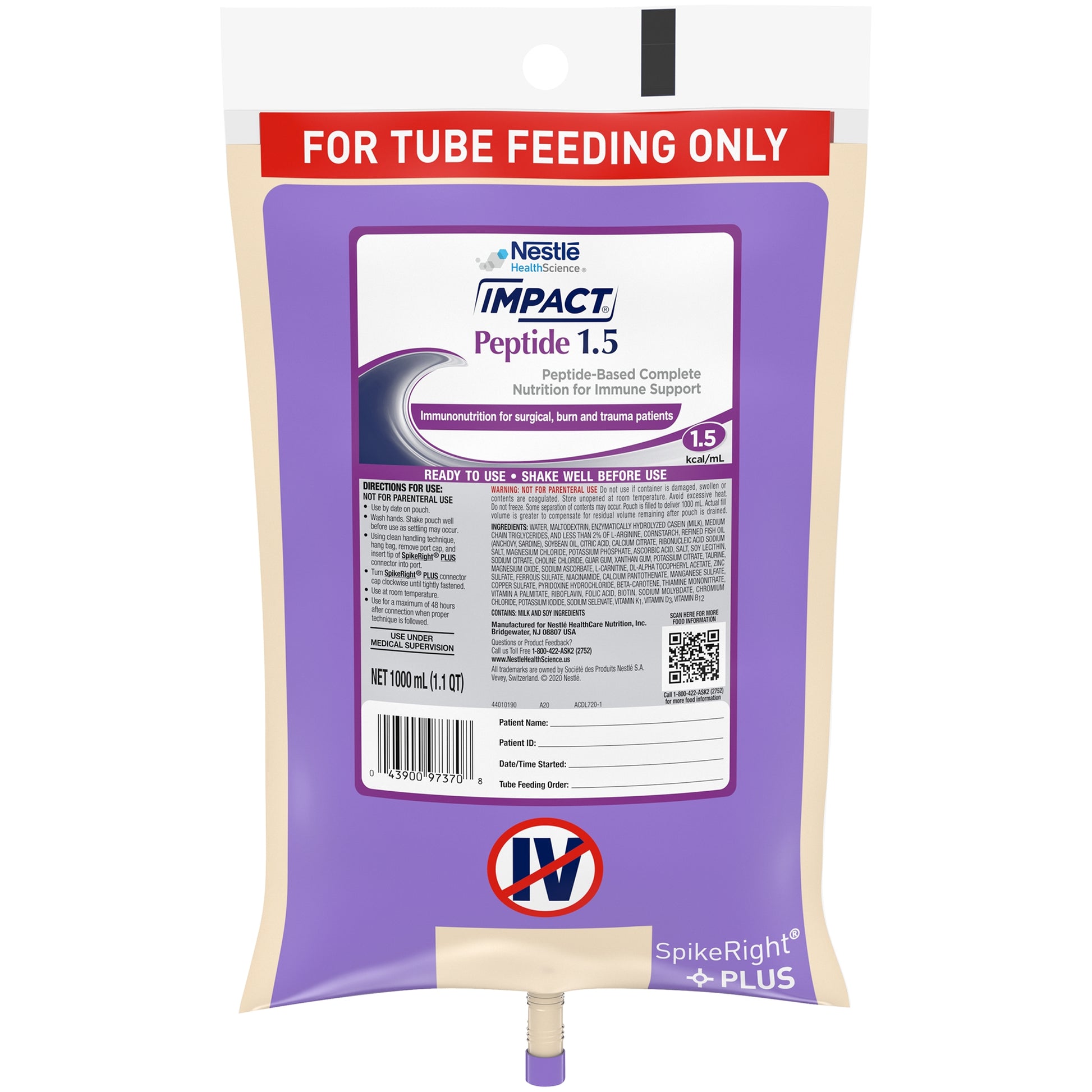Nestle Impact Peptide 1.5 packaging for tube feeding on a white background