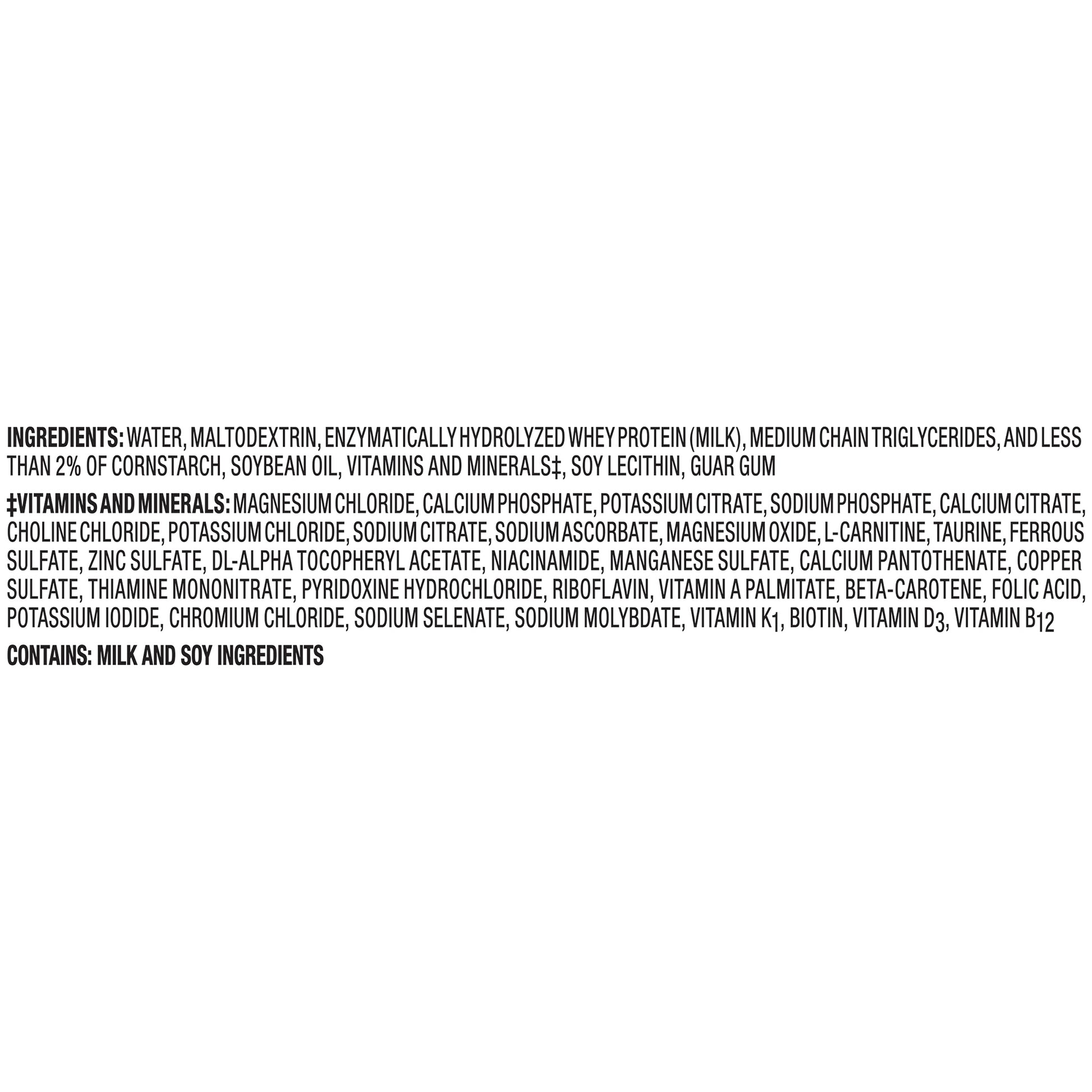 List of ingredients and vitamins/minerals on a white background