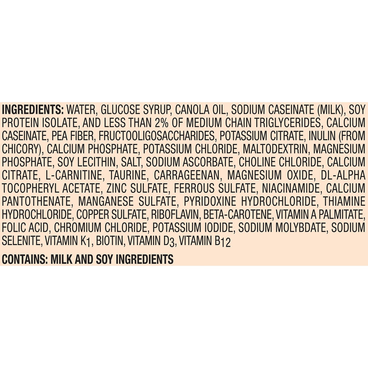 List of ingredients with a white background