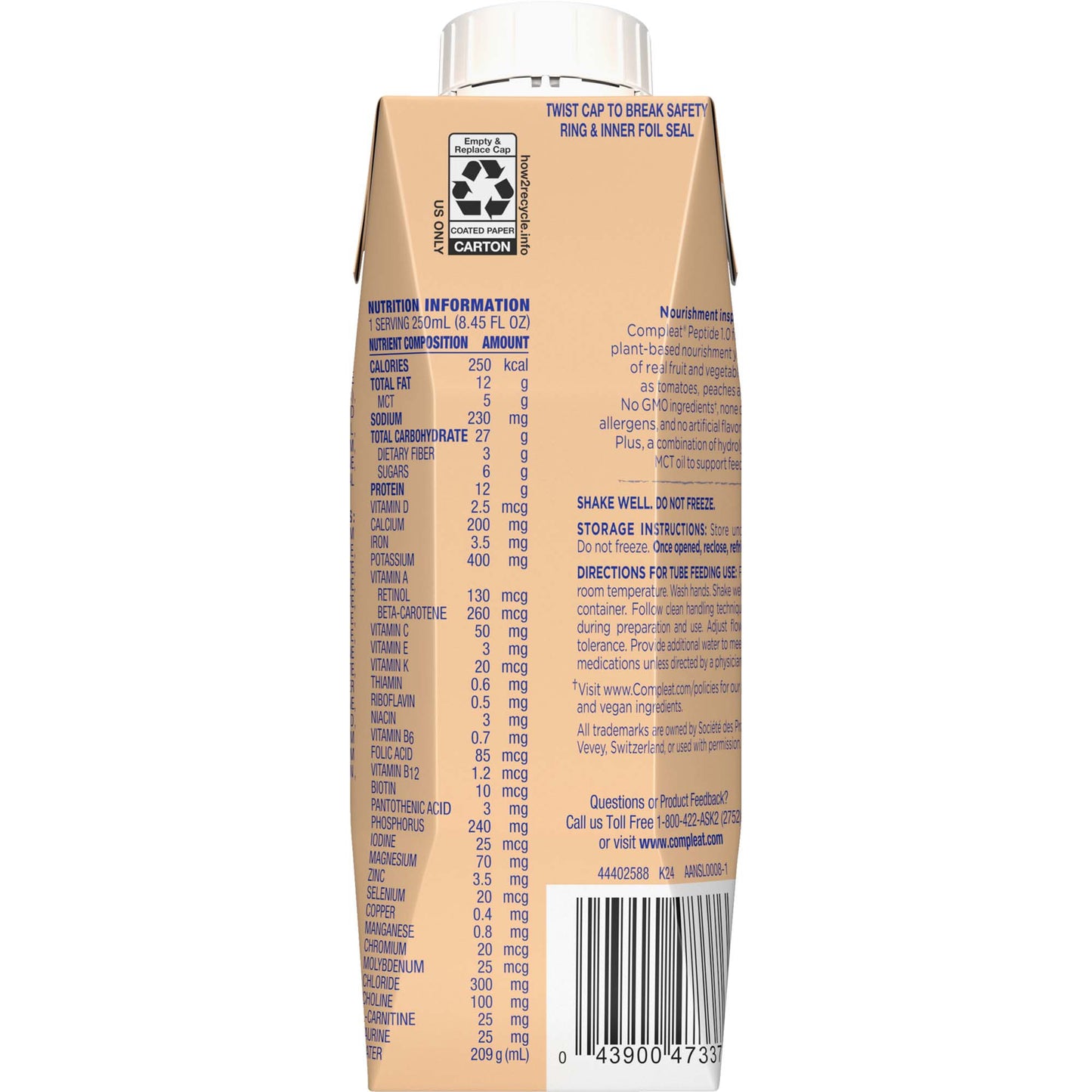 Back view of a supplement container with nutritional information and barcode on a white background