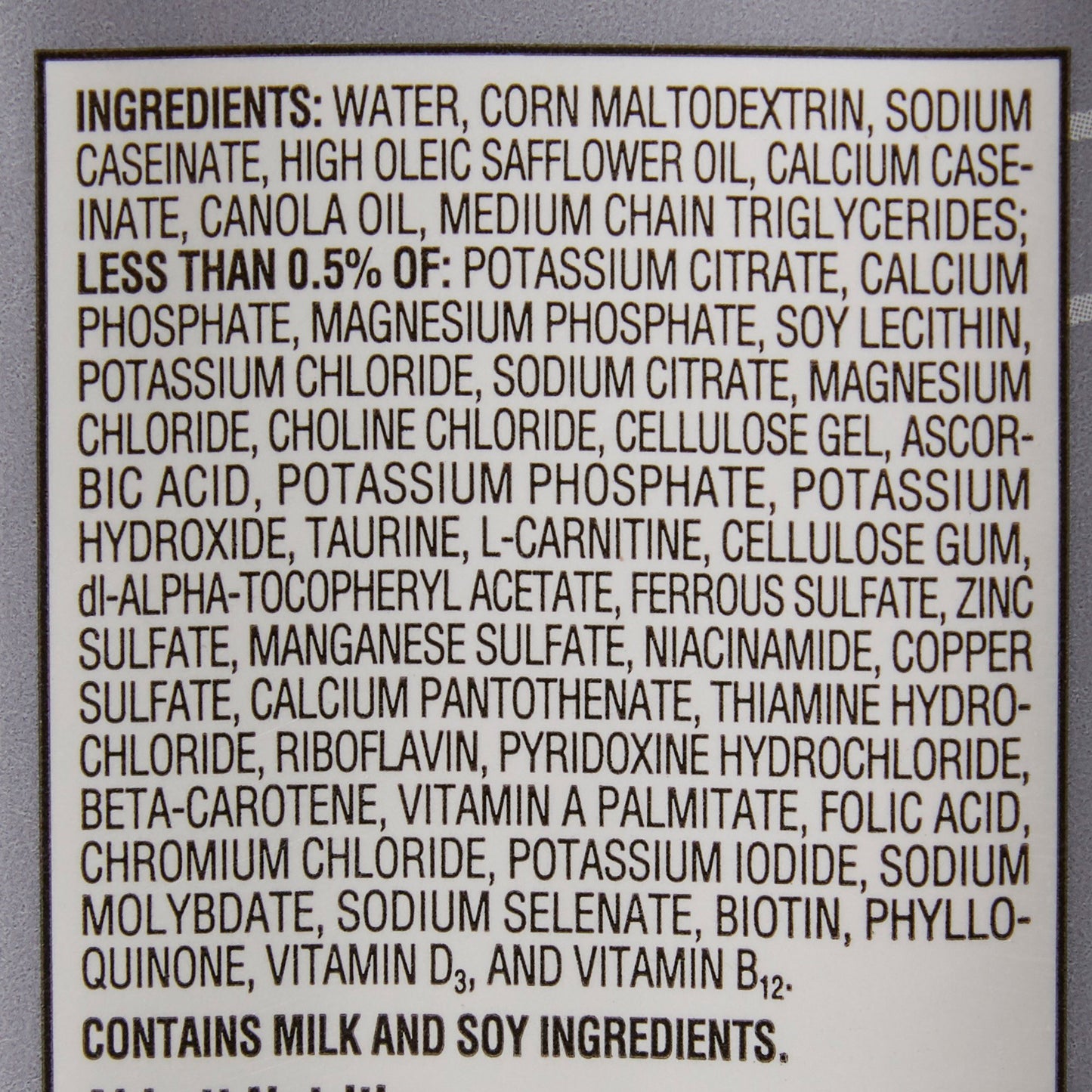 List of ingredients on a label with a black border