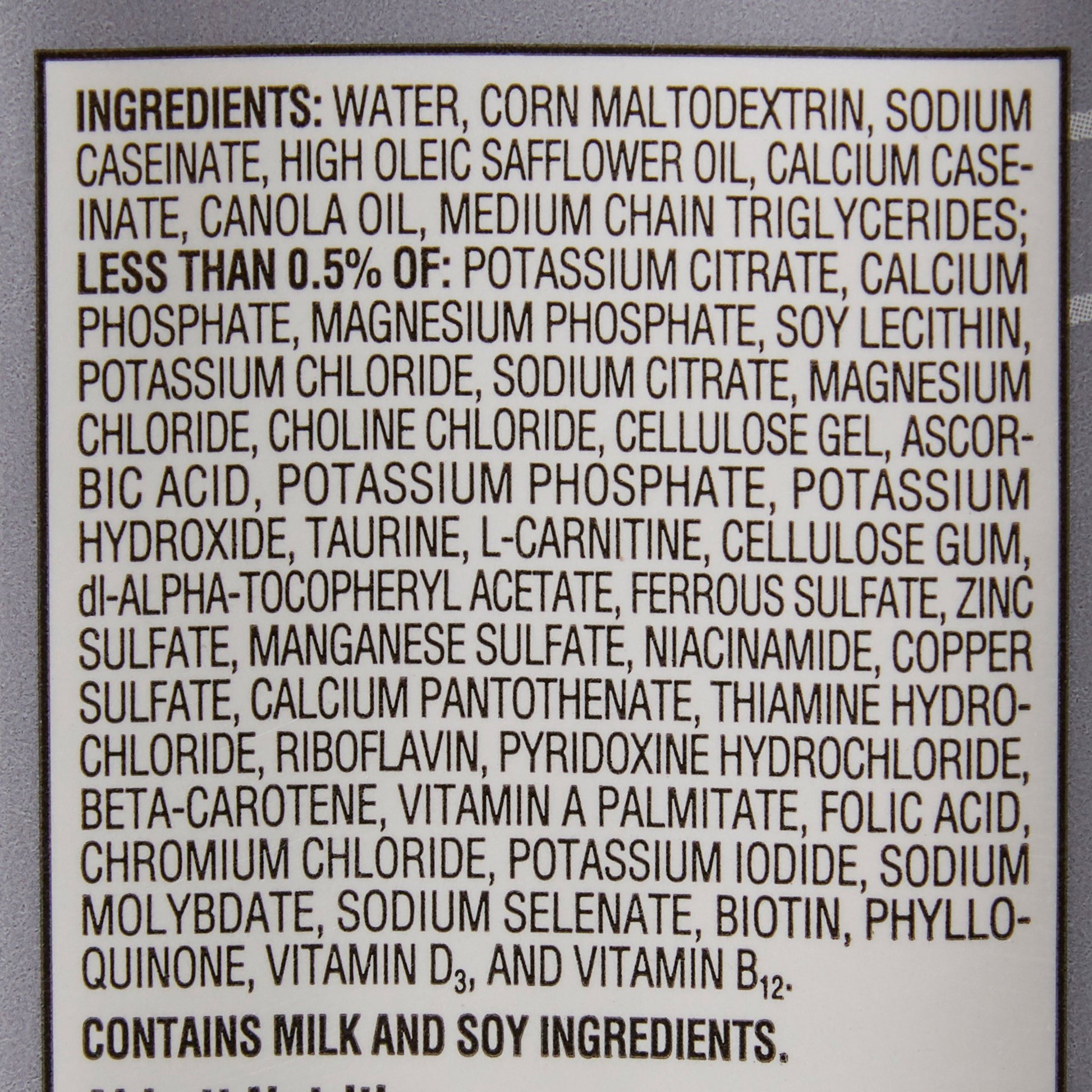 List of ingredients on a label with a black border