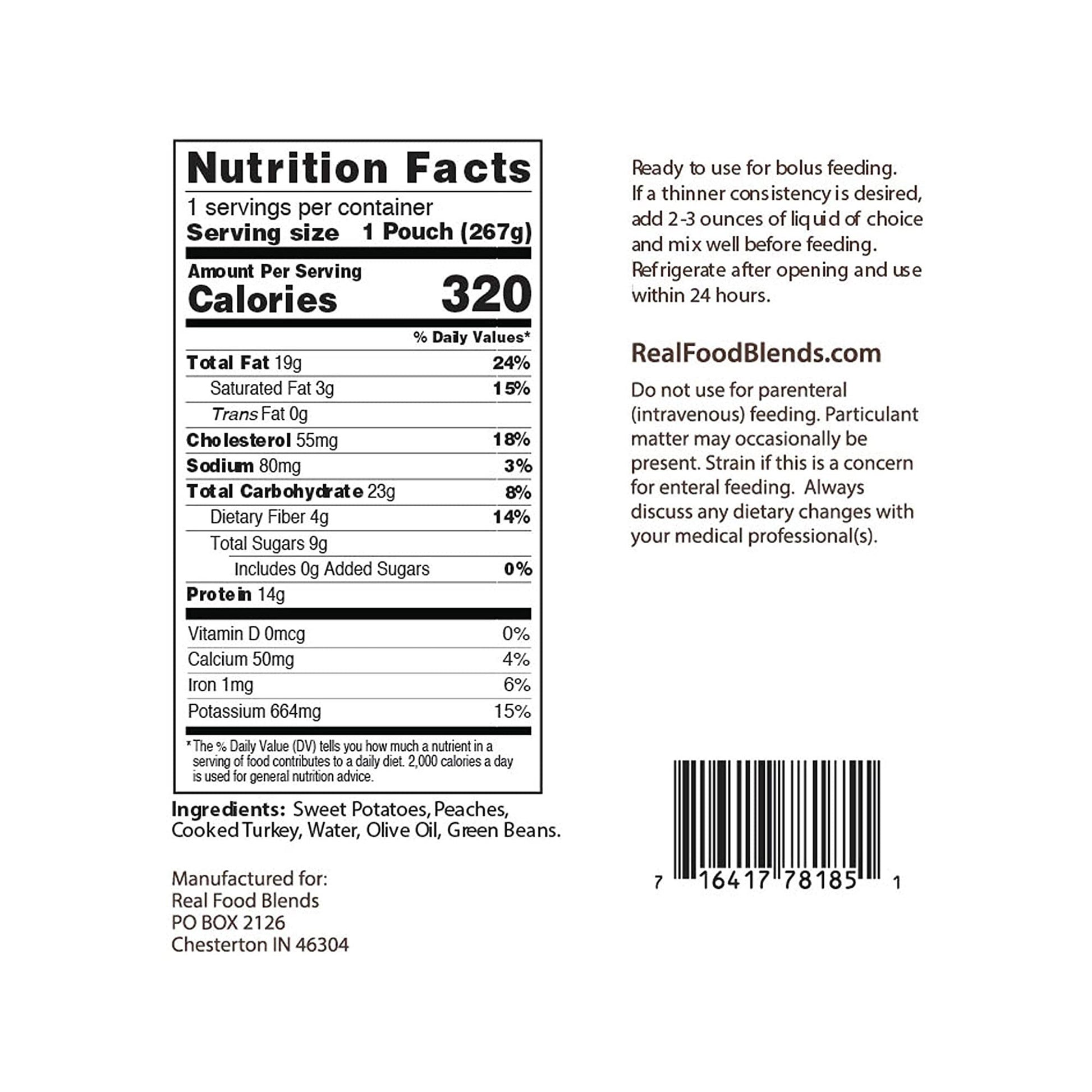Nutrition facts label and product information on a white background