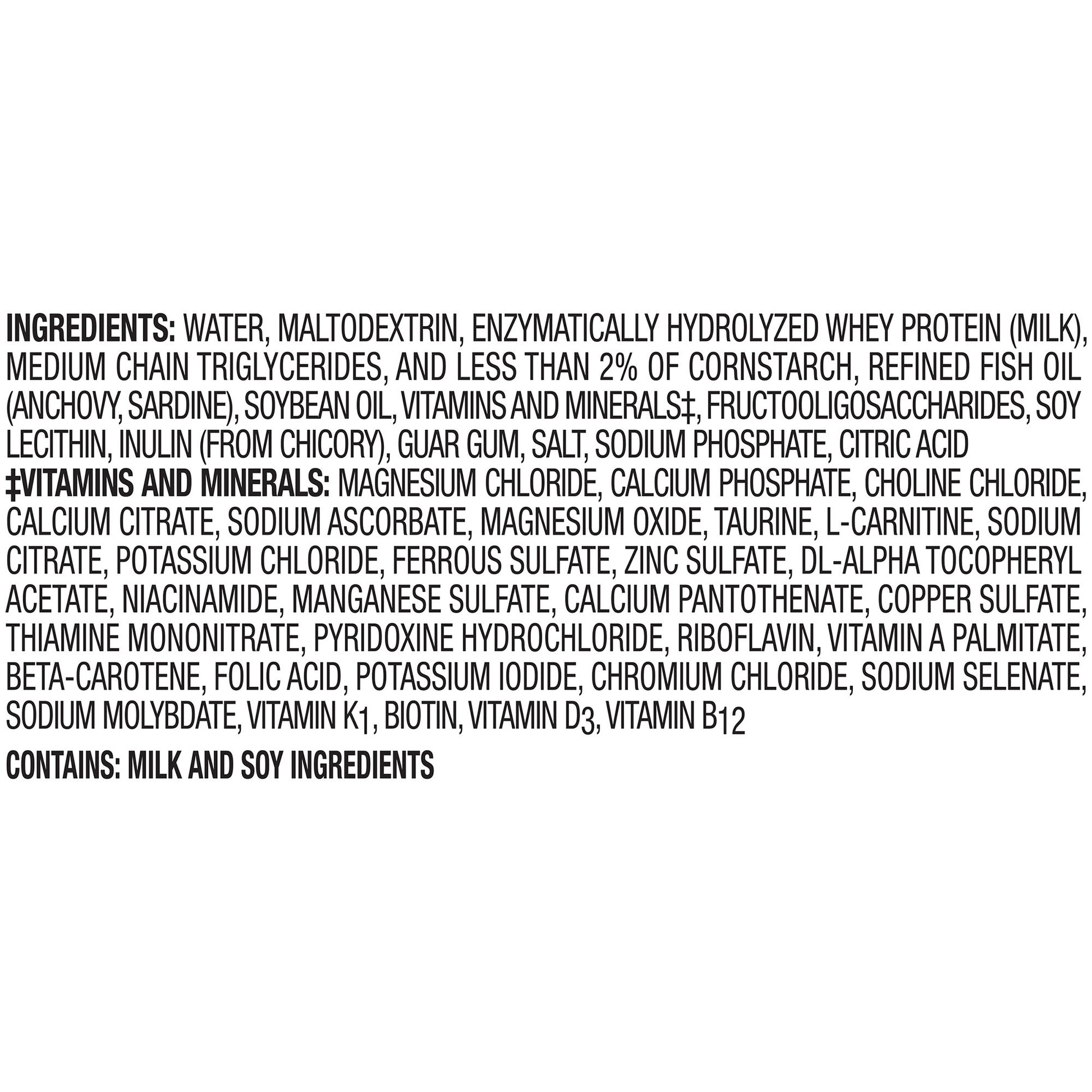 List of ingredients and vitamins/minerals on a white background