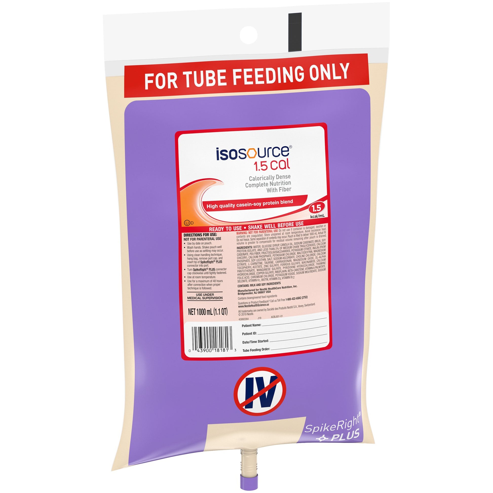 isosource 1.5 Col tube feeding package on a white background