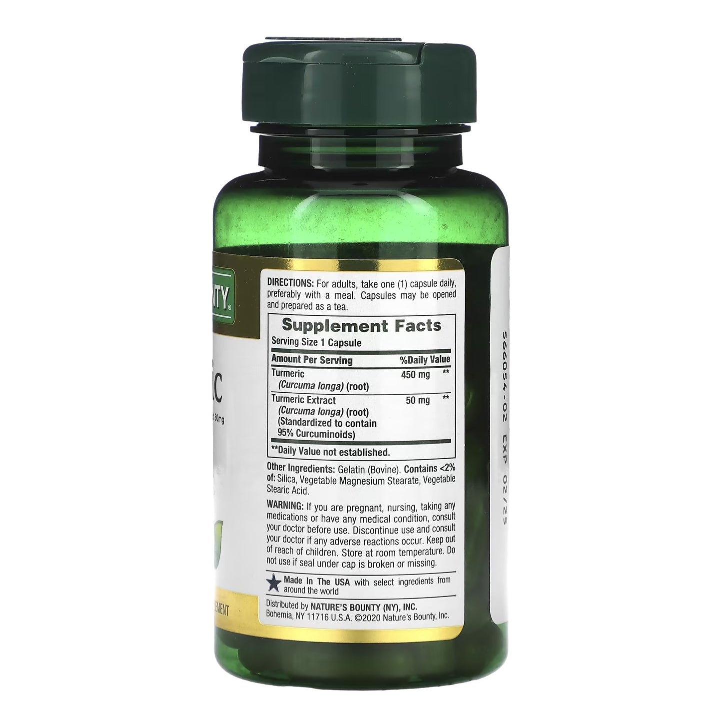 Green supplement bottle with label on a white background