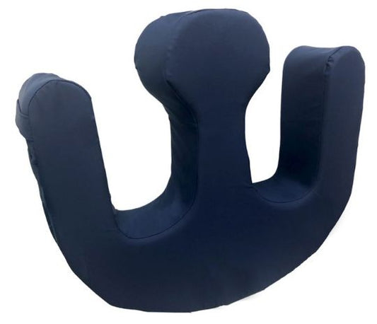 Navy blue U-shaped pillow on a white background
