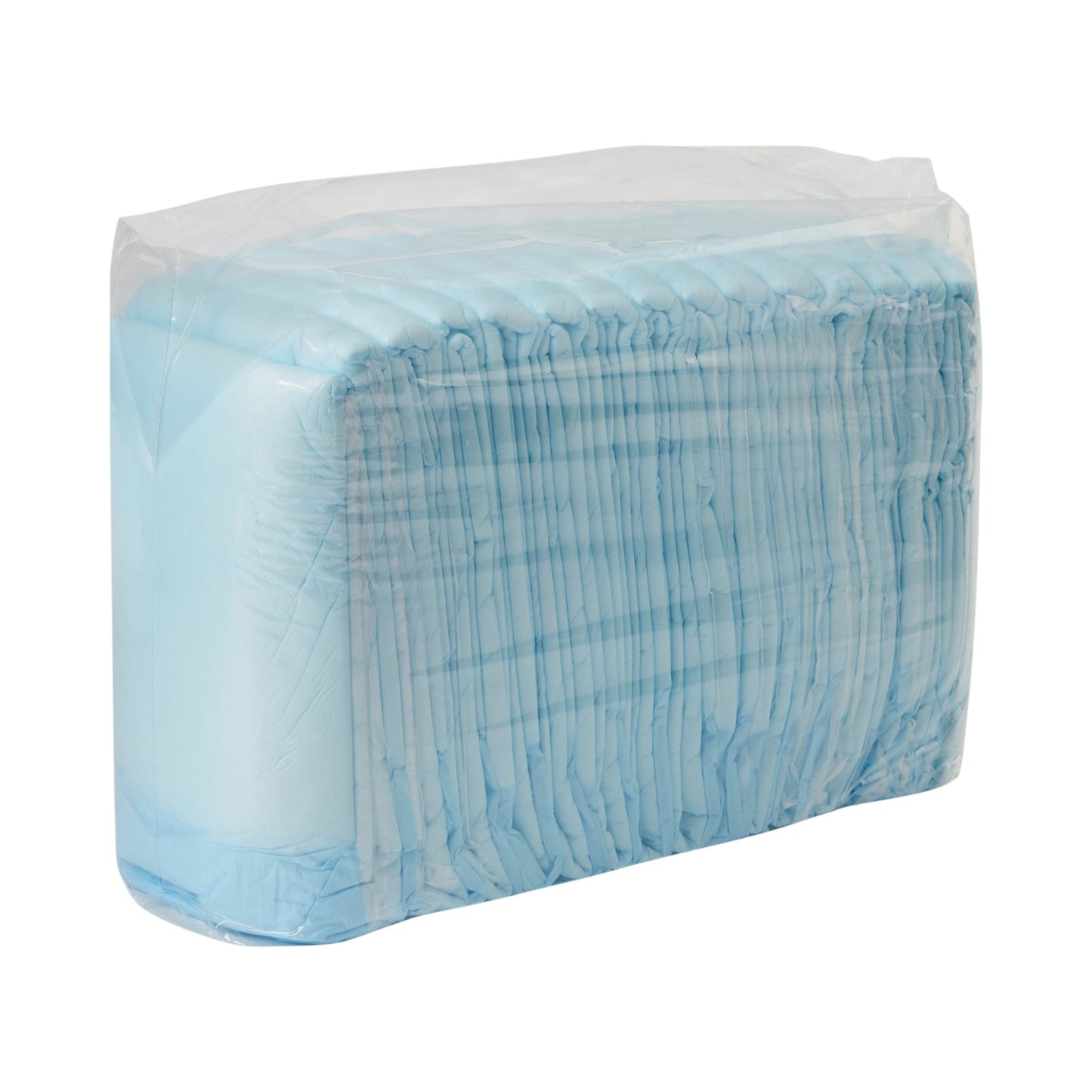 Pack of blue disposable diapers on a white background