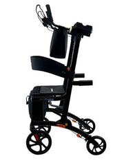 Black rollator with adjustable backrest on a white background