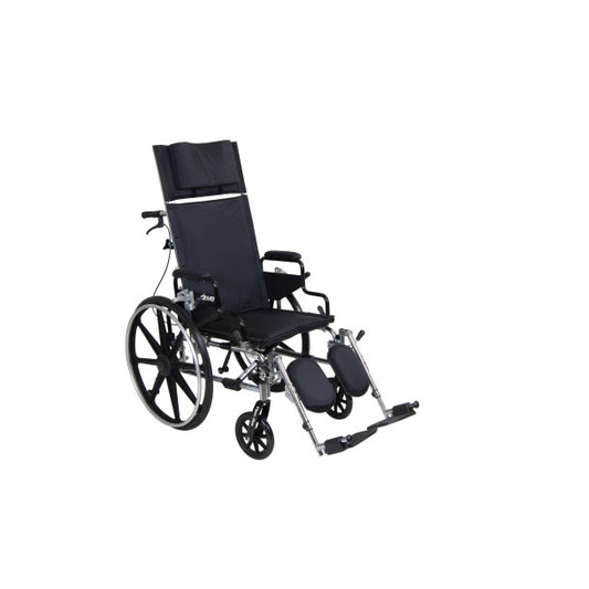 Black wheelchair with reclining backrest on a white background