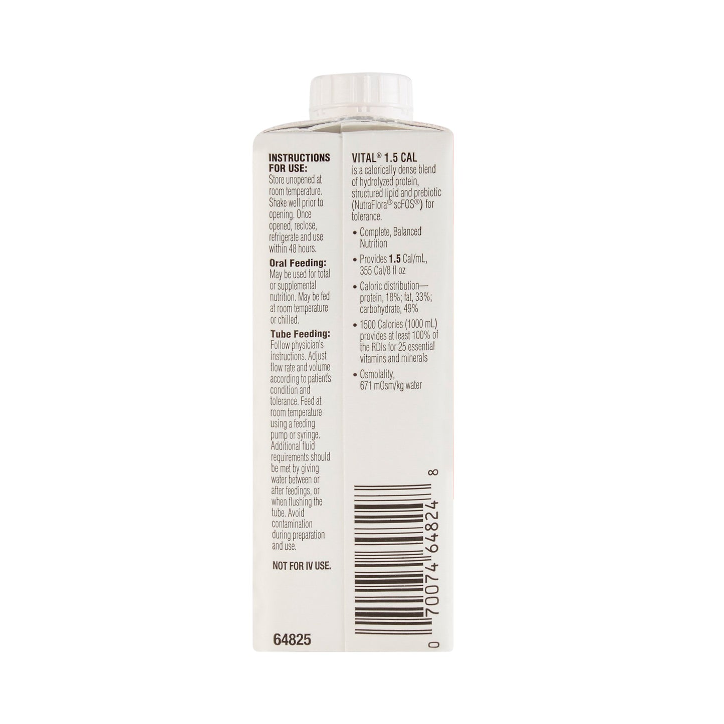 Back label of a medical bottle with text and a barcode on a white background