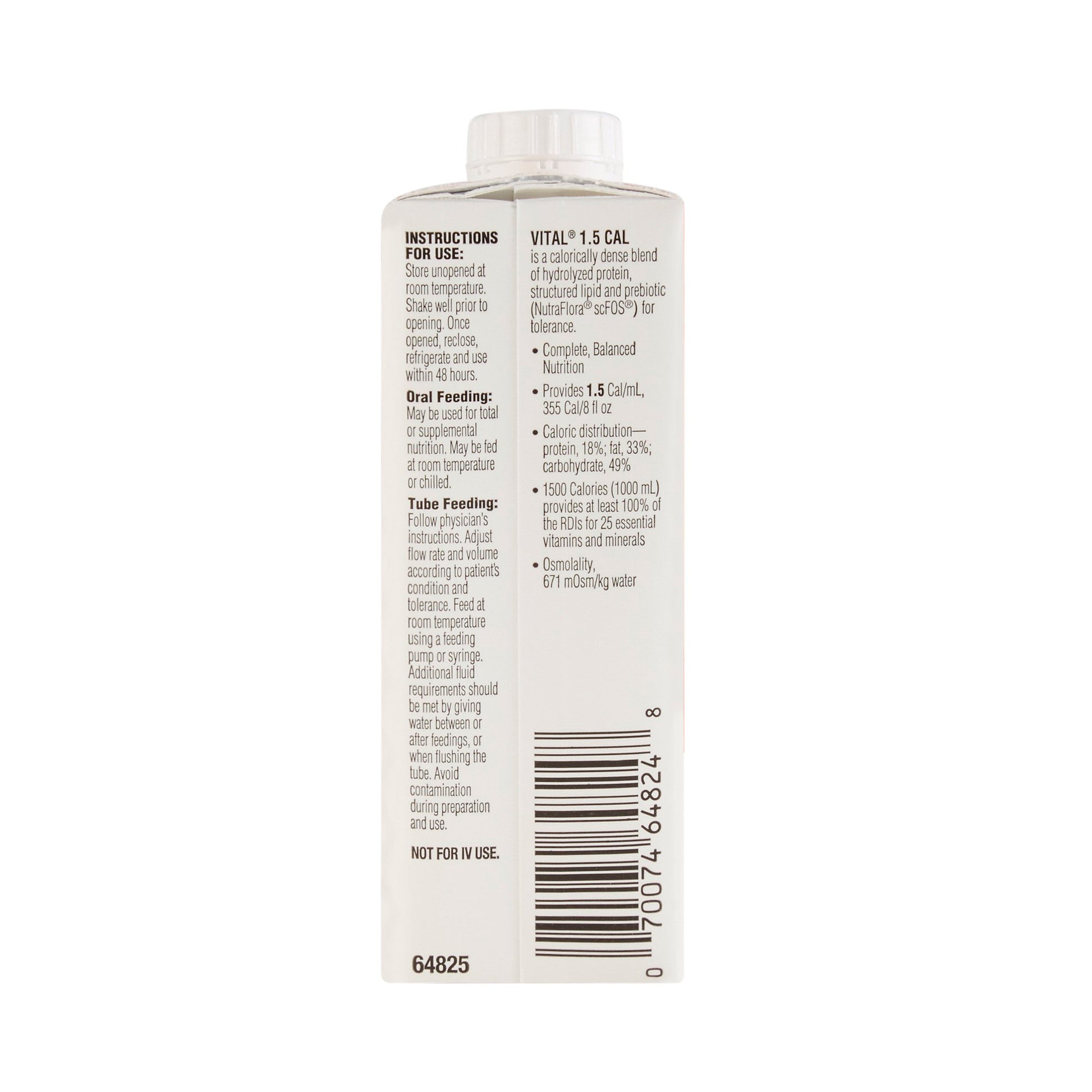 Back label of a medical bottle with text and a barcode on a white background