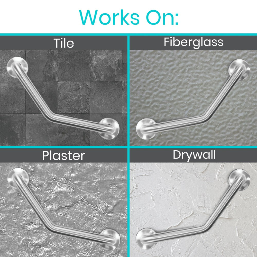 Vive Angled Grab Bar works on many surfaces