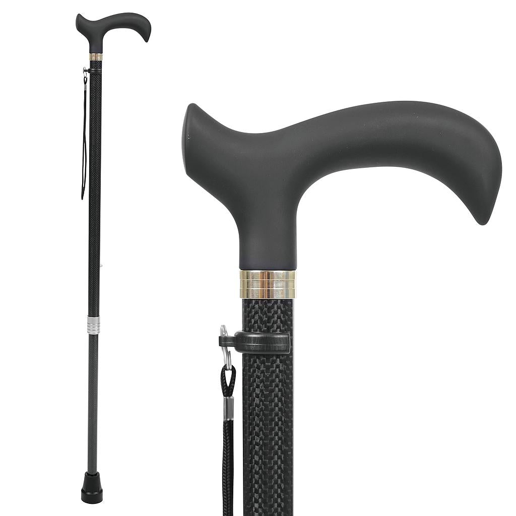 Black walking cane with adjustable shaft on a white background - Vive Carbon Fiber Cane