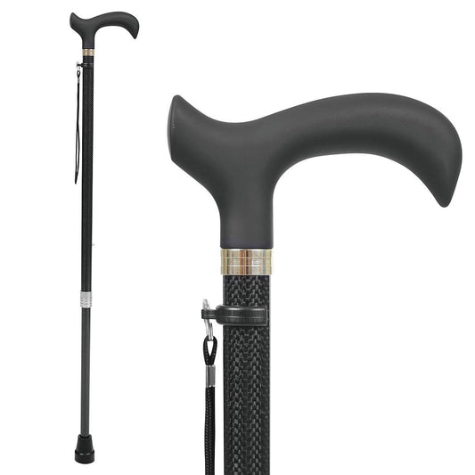 Black walking cane with adjustable shaft on a white background - Vive Carbon Fiber Cane
