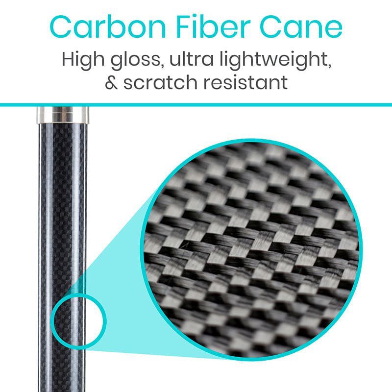 Carbon fiber cane with high gloss, ultra lightweight, and scratch resistant features.