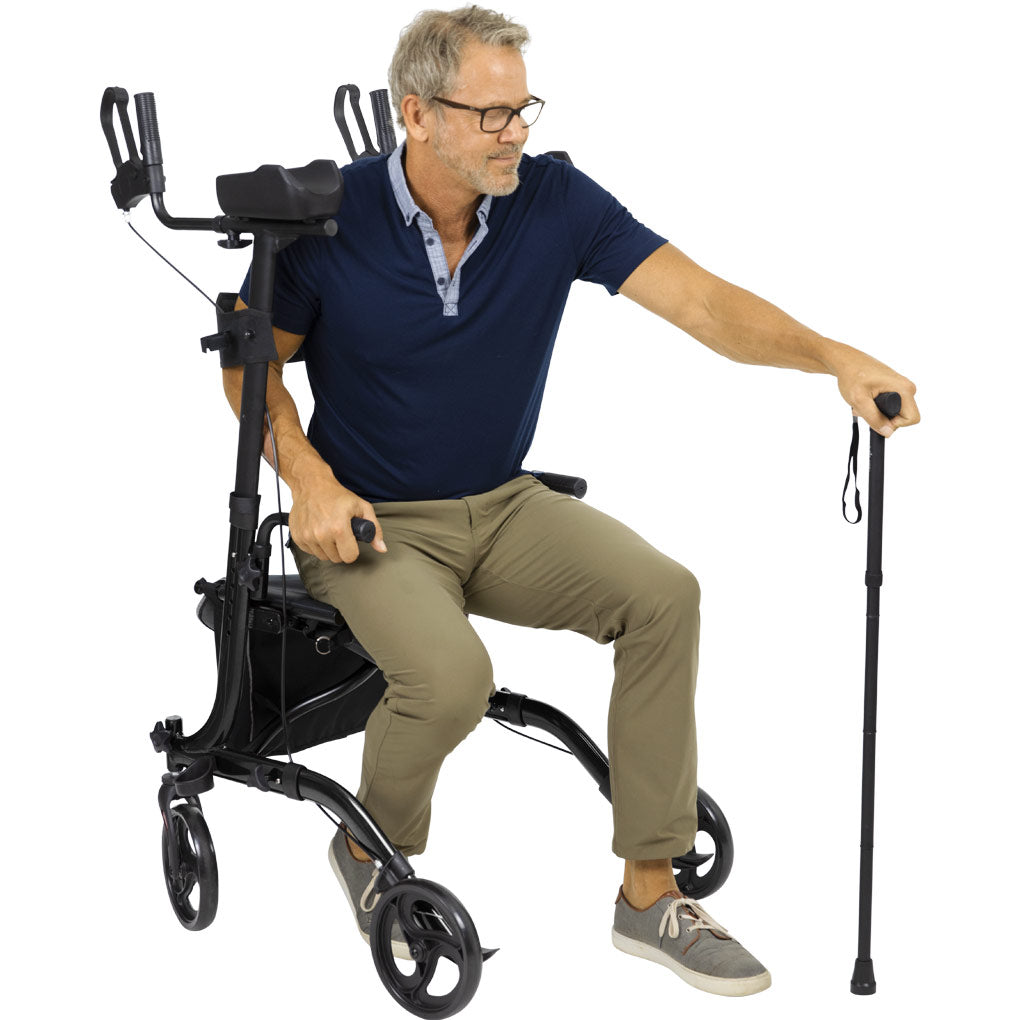 Vive Upright Walker being used to transfer to a cane