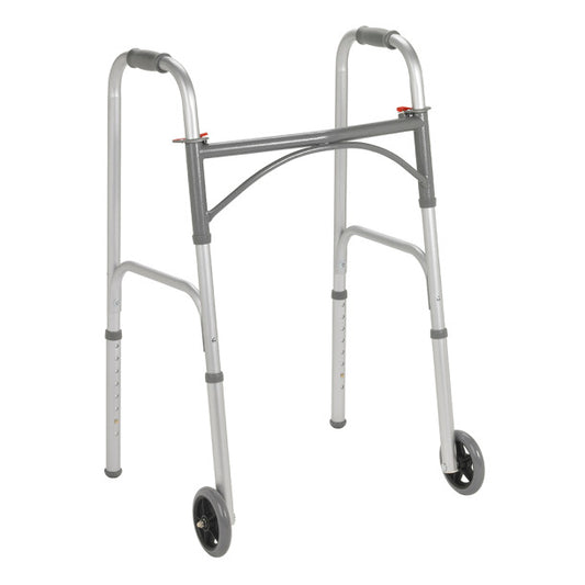 Silver walker with wheels on a white background