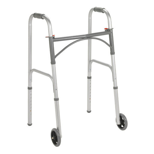 Silver walker with wheels on a white background