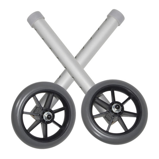 Two crossed metal bars with wheels on a white background