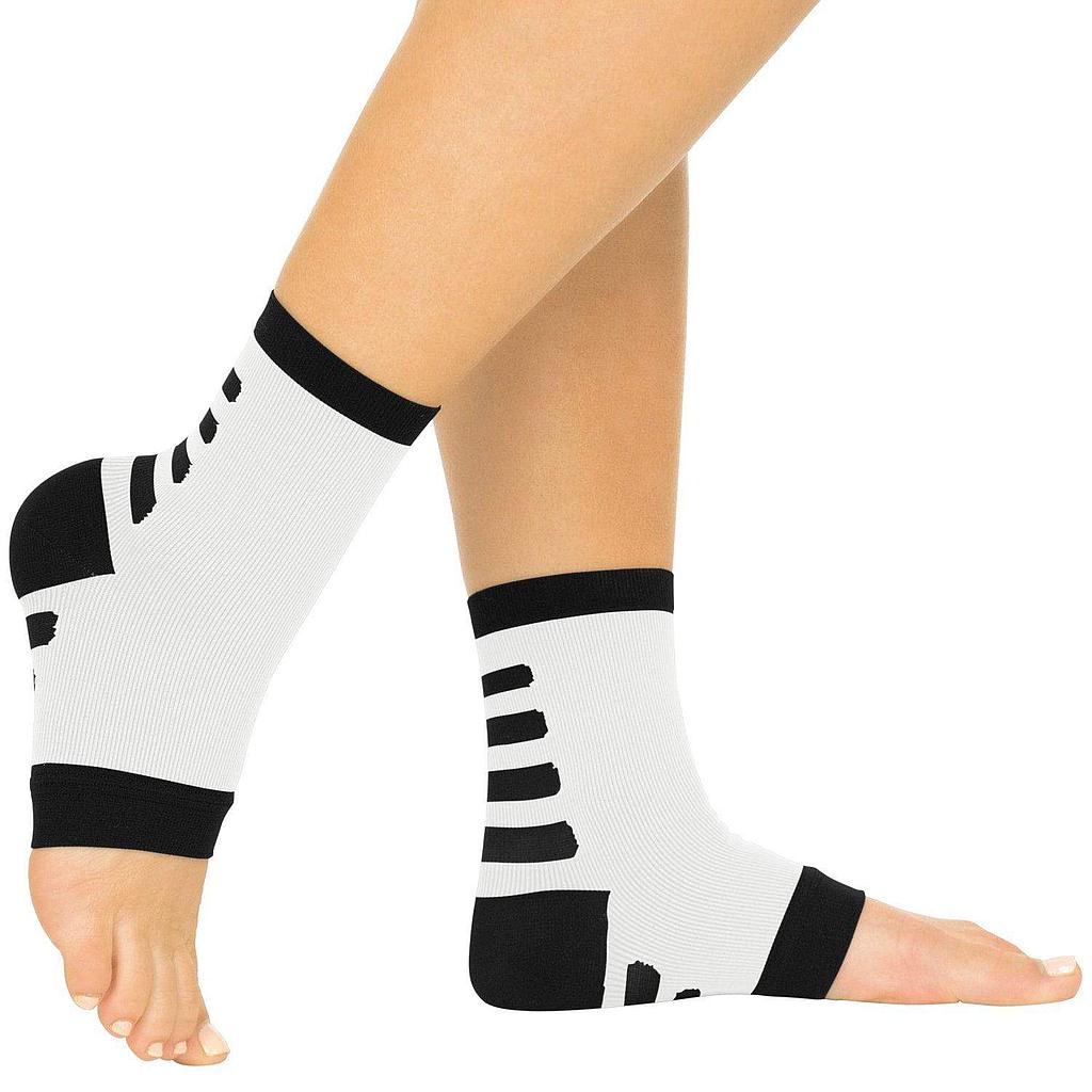 White socks with black stripes on a white background