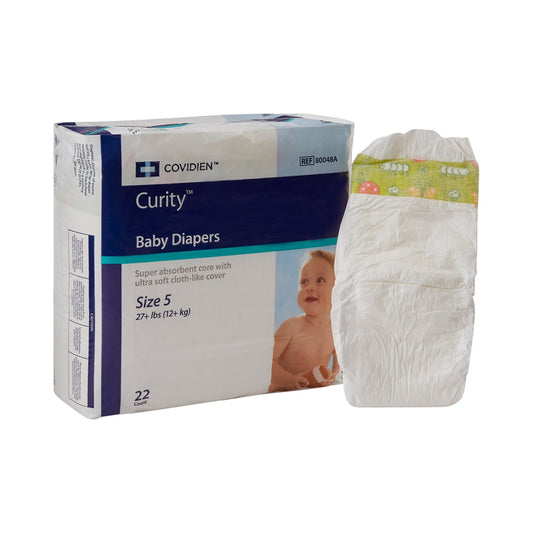 Covidien Curity baby diapers packaging with a diaper on a white background