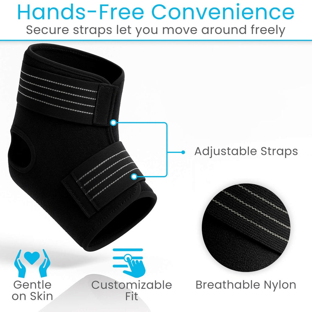 Black ankle support brace with adjustable straps on a white background
