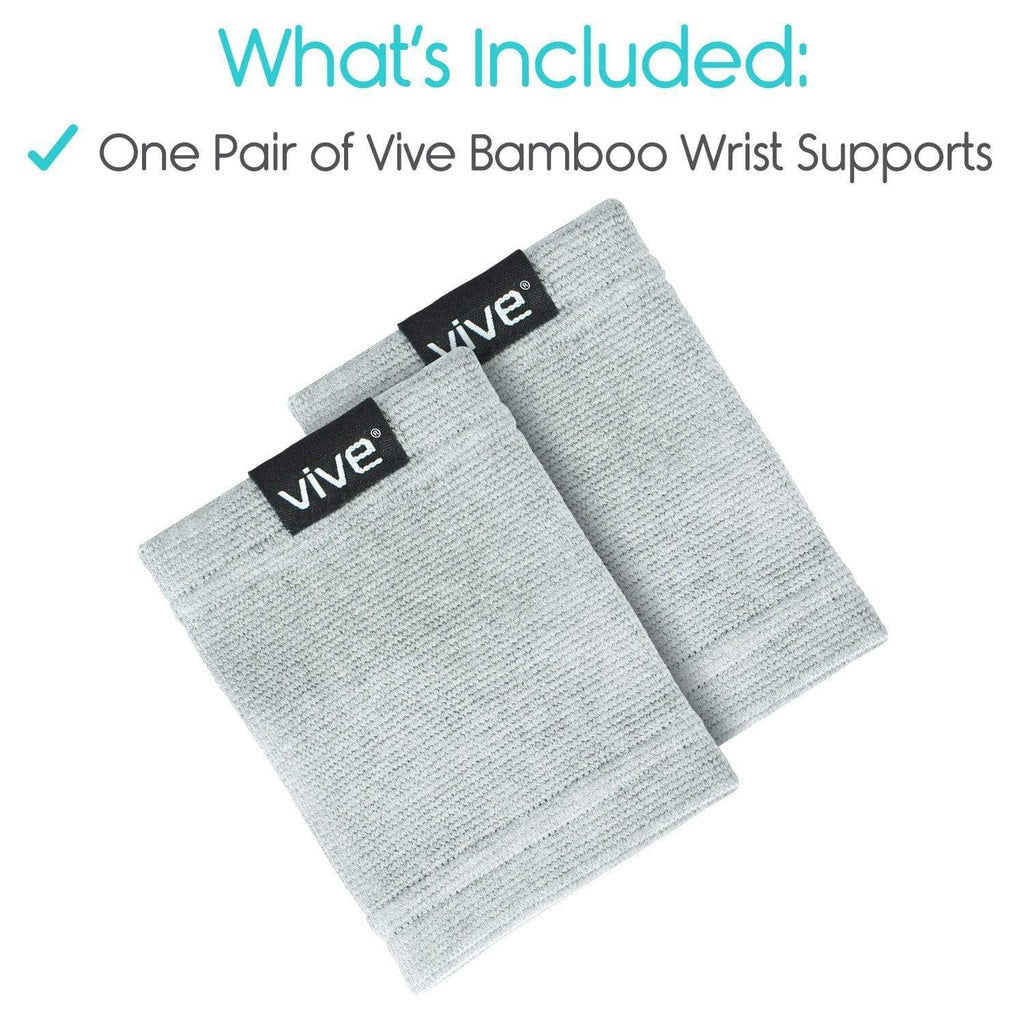 Two gray Vive bamboo wrist supports on a white background with text indicating included item.