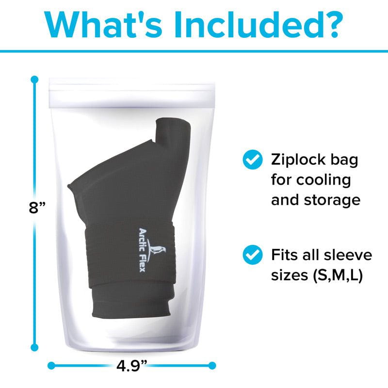 Ziplock bag with black sleeve for cooling and storage, featuring Arctic Flex branding.