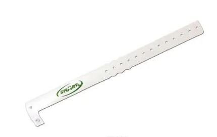 White strap with a green logo on a white background