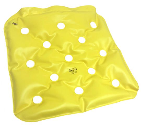 Yellow seat cushion with multiple holes on a white background