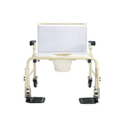 Medical shower chair with a white seat on a white background